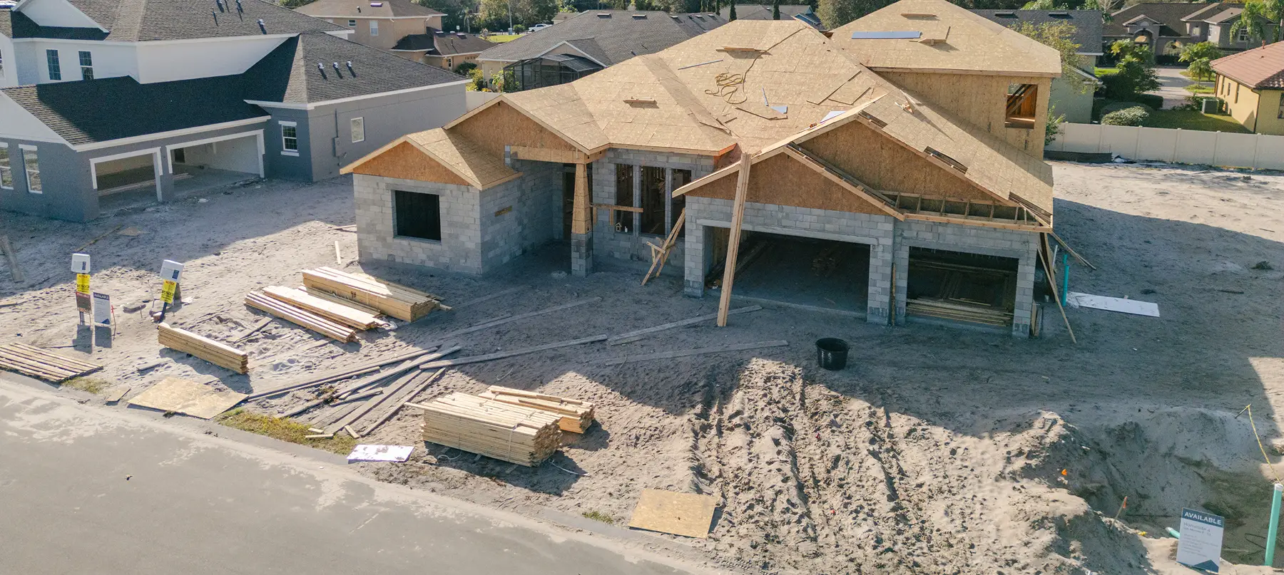 New home construction site with materials